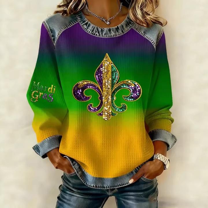 Autumn Fashionable Comfortable Casual Versatile Loose Women's Multi Color Printed Round Neck Long Sleeved T-Shirts