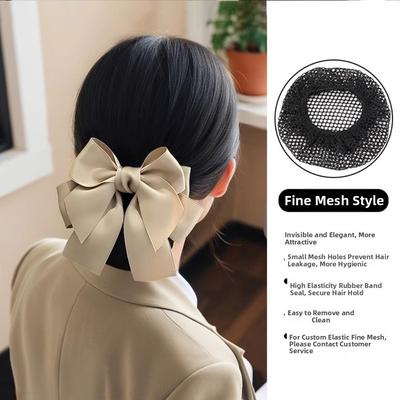 Comfortable Bowknot Knit Hair Net Vintage Elegant Cover Net Hair Clip Spring Clip Double Layer Ponytail Clip Nurse Profession