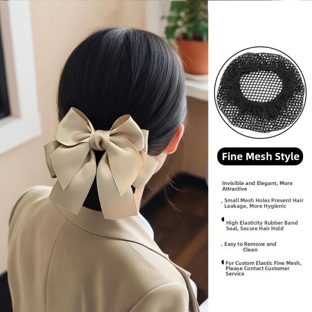 Sweet Comfortable Bowknot Knit Hair Net Vintage Double Layer Cover Net Hair Clip Elegant Spring Clip Ponytail Clip Daily Use