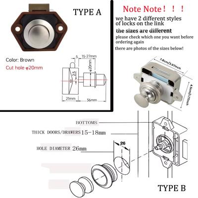 5/10pcs 26mm Push Locks Camper Car Push Button Latch Locks Cabinet Lock RV Caravan Drawer Lock Furniture Hardware Door Locks