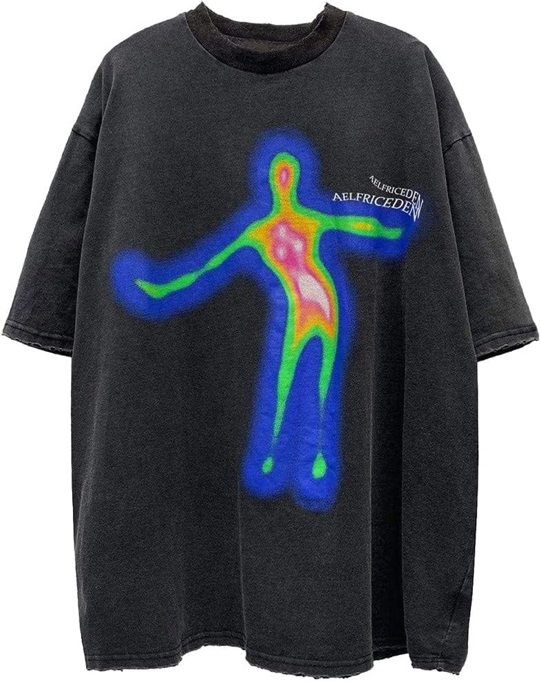 Aelfric Eden Mens Oversized T Shirts Tees Distorted Portrait Print Crew Neck Cotton Tops Streetwear Casual Shirt White Unisex T-Shirt XL