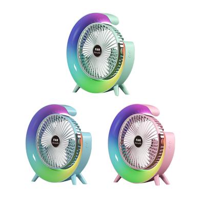 USB Desk Fan Quiet 3 Speeds Angle Adjustable with 5 Light Modes USB Desk Fan Personal Fan for Home Bedroom Travel Indoor Office