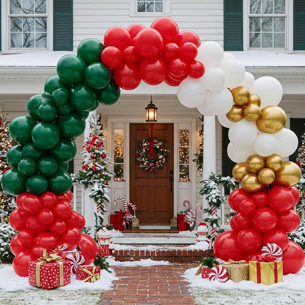 Christmas Green Red Balloons Garland Metal Gold Balloon Arch Kit Xmas Home Party Christmas Festival Background Decoration Globos