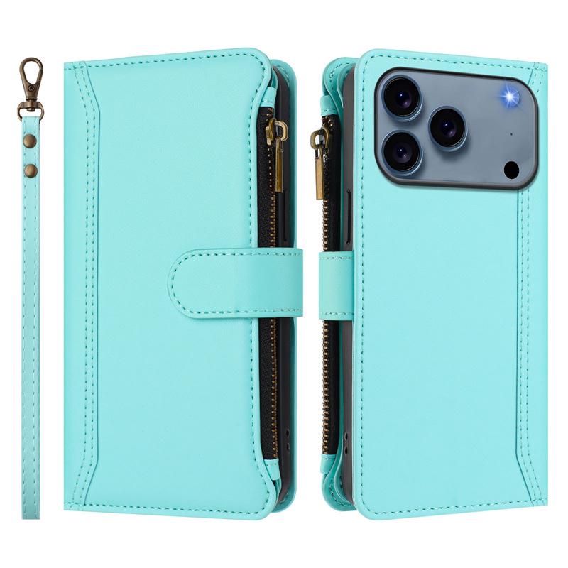 Apple 17 Pro Max Solid Color Zipper Wallet Case for Nine Cards – Compatible with iPhone 16/15/14