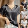 Peach Women Shirt 2026 Summer New Silk Satin Short Sleeve T Shirt Women'S Mesh Solid Color Vest Temperament V Neck Apparel Shirt