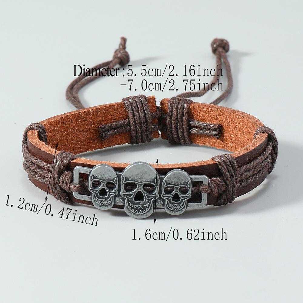 Punk Pirate Style Skull Bangles Men Personality Retro Leather Bracelet Hand-woven Jewelry Halloween Gifts Wholesale