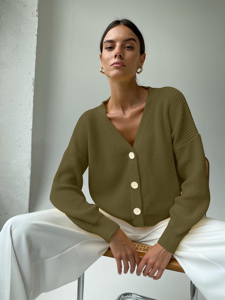 Women's Solid Color Single-Breasted Knitted Cardigan - Autumn/Winter European & American Style