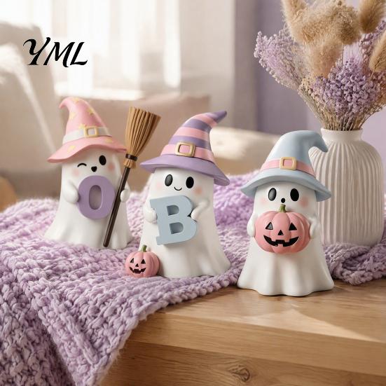 Halloween Ghost Figurine Figurine, Resin Spooky Cute Statue, Funny Creepy Fun Desk Accessories Tabletop Ornament for Home Shelf Party Haunted