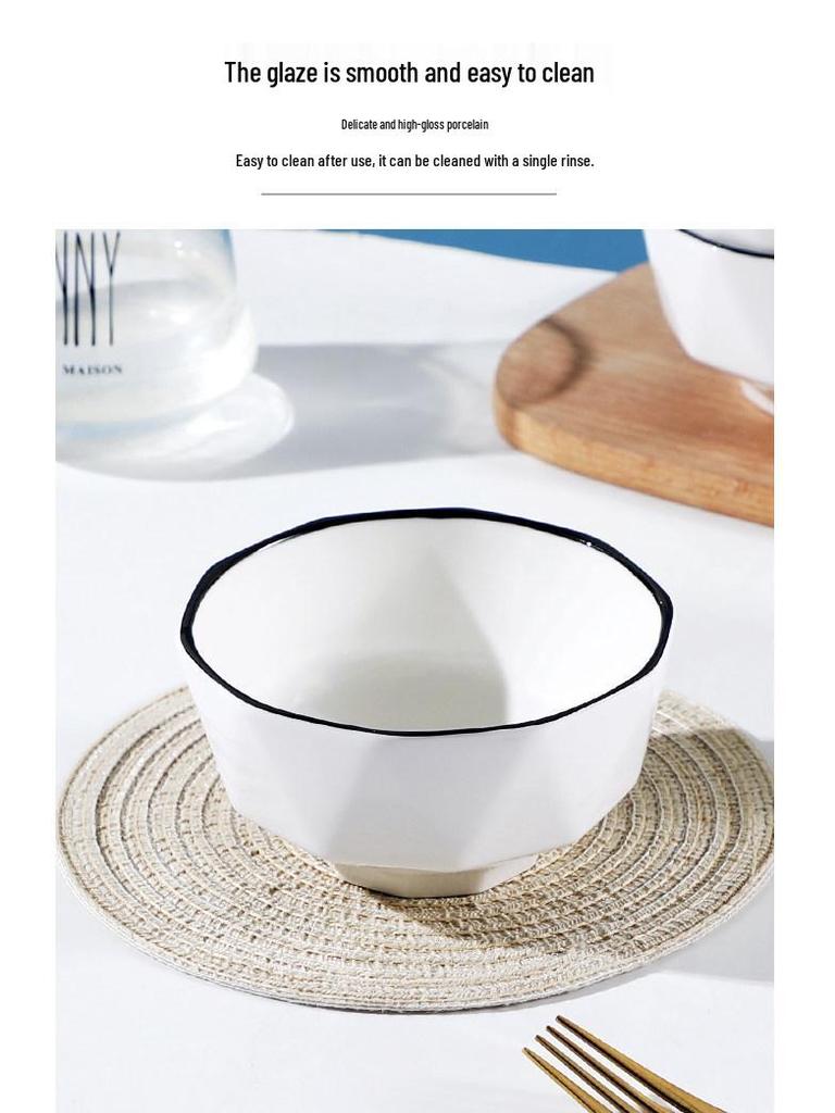 10-Piece Nordic Style Ceramic Bowl Set for Home - Rice, Soup, and Fruit Bowls