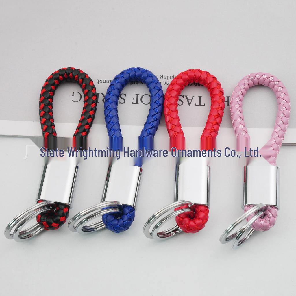 Universal Woven Leather Car Keychain with Double Rings