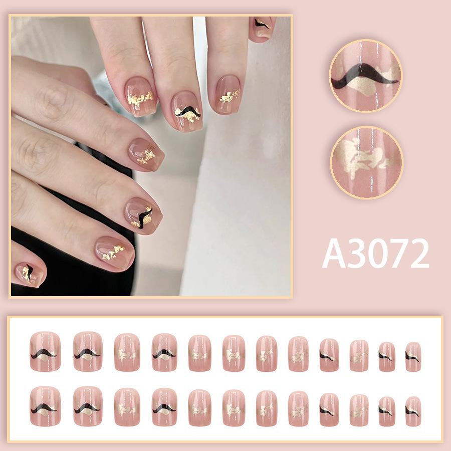 Chic Black & Gold Korean-Style Nail Stickers: 24-Piece Girly Set