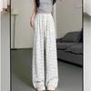 Drawstring Women's Flower Wide Leg Pants Mini Flower Summer Straight Oversized Pants  Girls