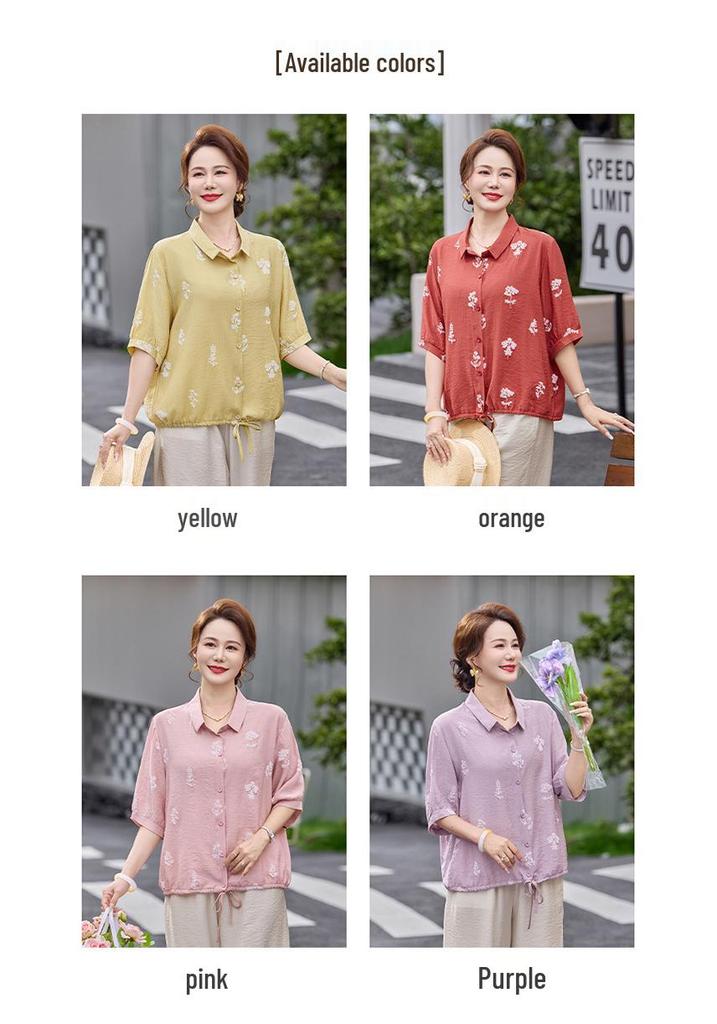 Women's 100% Linen Embroidered Blouse, Stylish & Elegant, Three-Quarter Sleeves, Loose Fit, Slimming, Summer Lightweight.