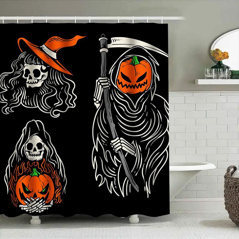

1Pchalloween Skull Shower Curtain Spooky Ghost Graphic Black White Bathroom Decor W60H190(CM)-1 Pcs