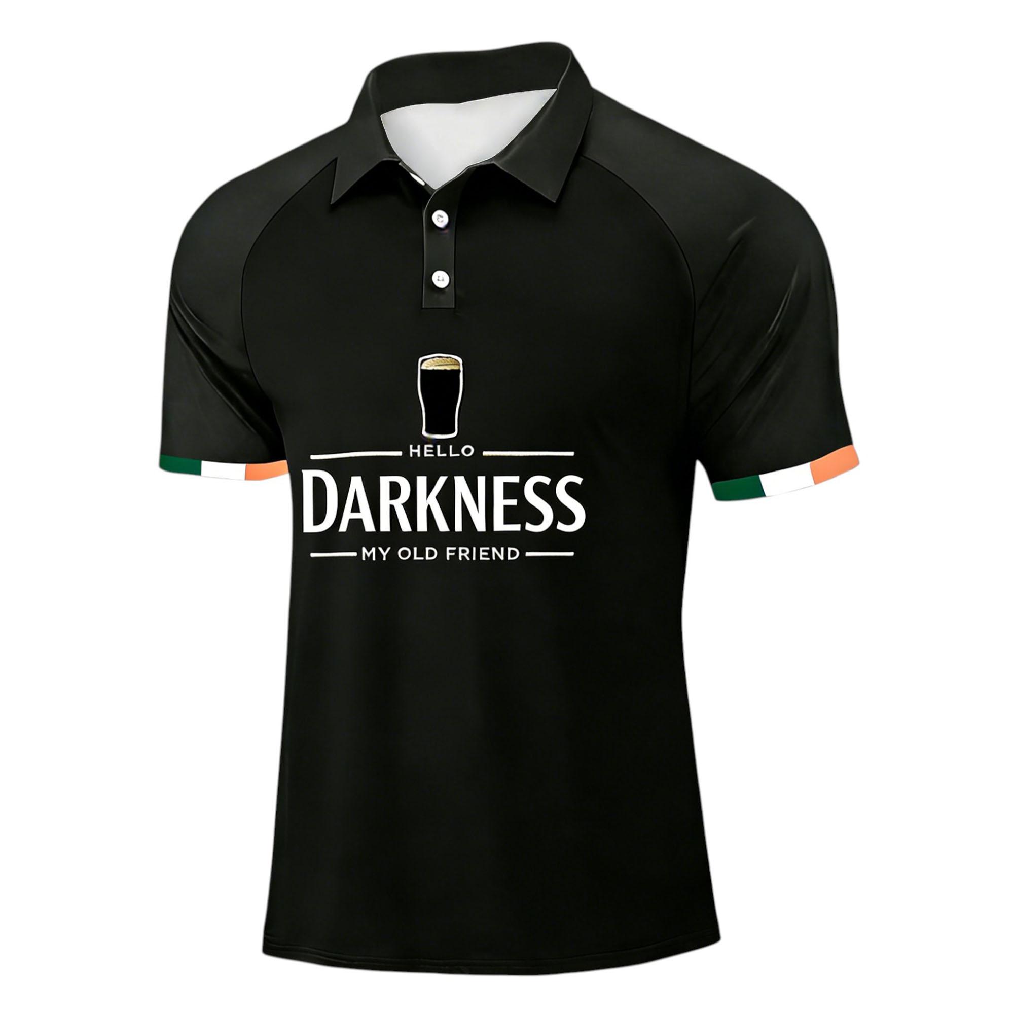 Men Short Sleeve Polo Shirt Contrast Raglan Sleeve Printed Graphic Top Casual Button Down Collar Tee M