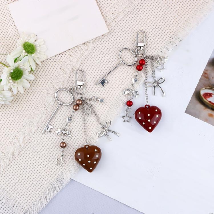 Pingente Multifuncional de Coração com Laço Porta-Chaves Portátil para Mulheres Estilosas Acessório Prático para Bolsa para Uso Diário