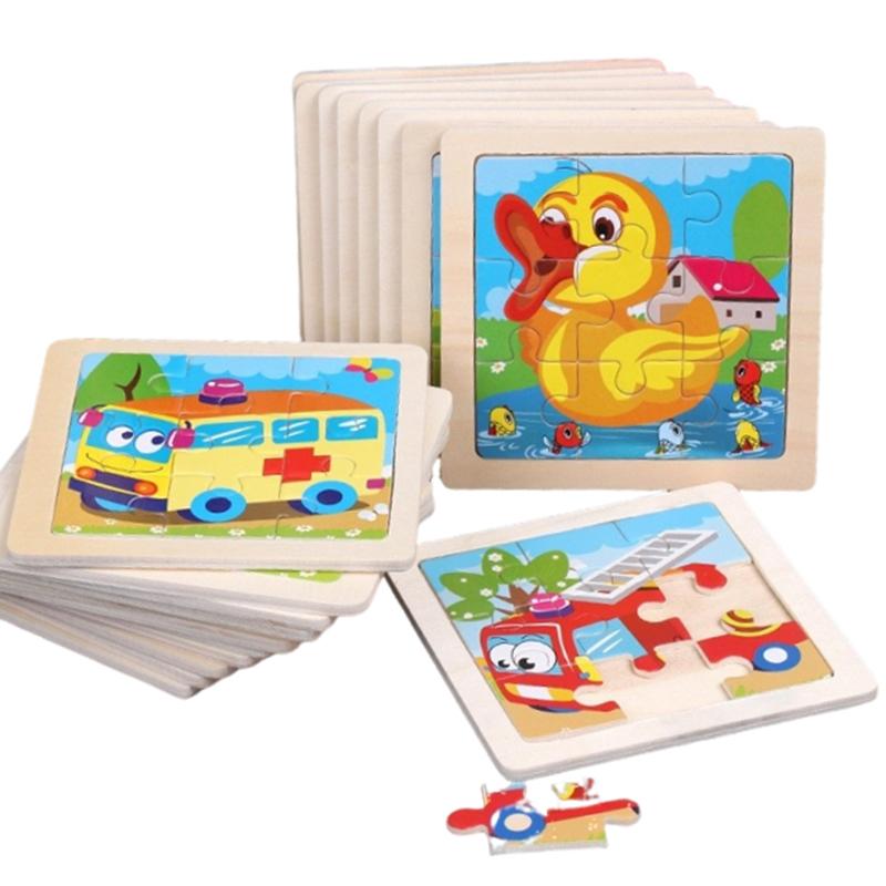 Kids Wooden Jigsaw Puzzle Toys 11cm Children Montessori Educational Toys Games Cartoon Animal Vehicle Shape Pairing Toy TMZ