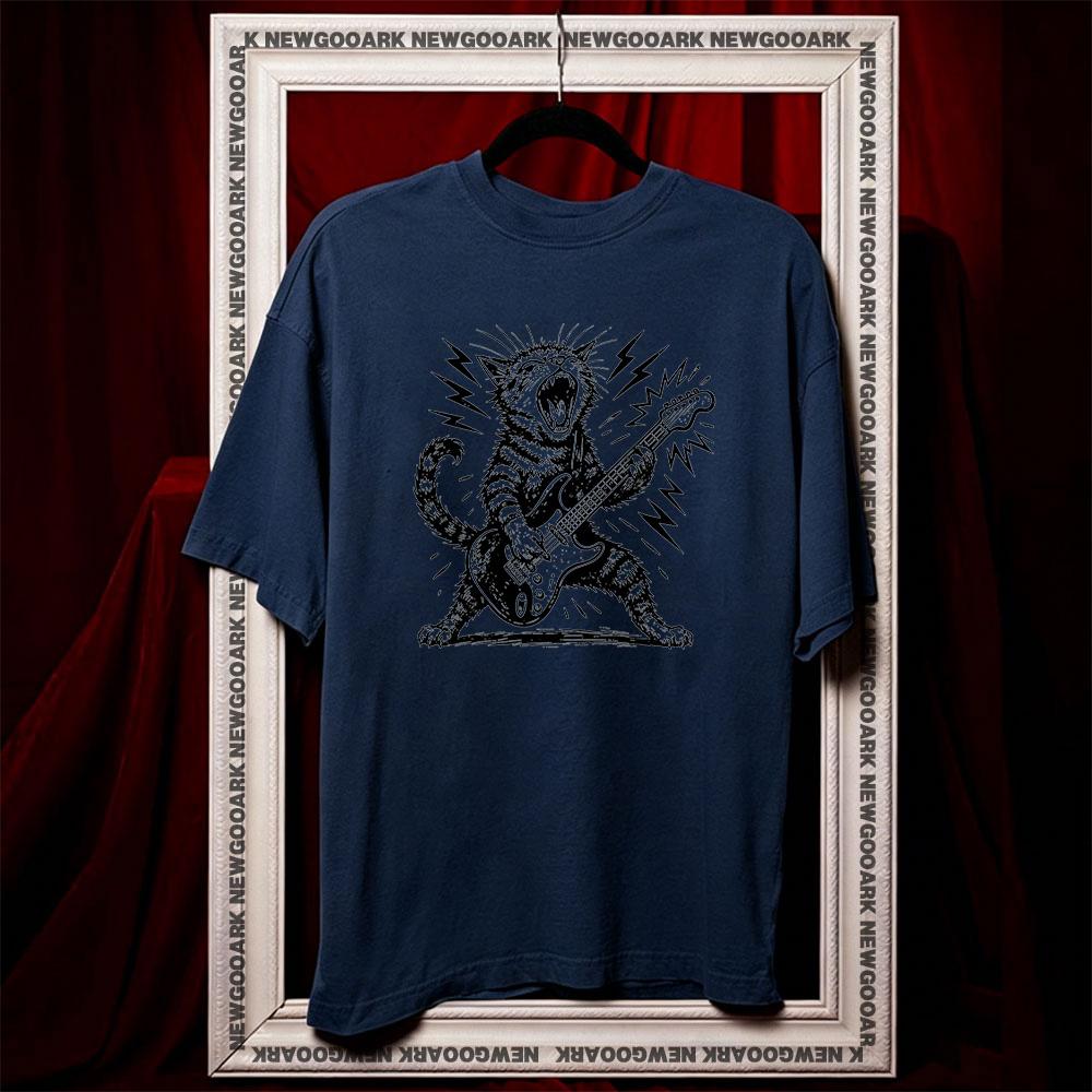 

Rock n Roll Cat Playing Guitar tshirt Women Unisex summer cotton graphic t shirts Adult streetwear tops tee Oneck S