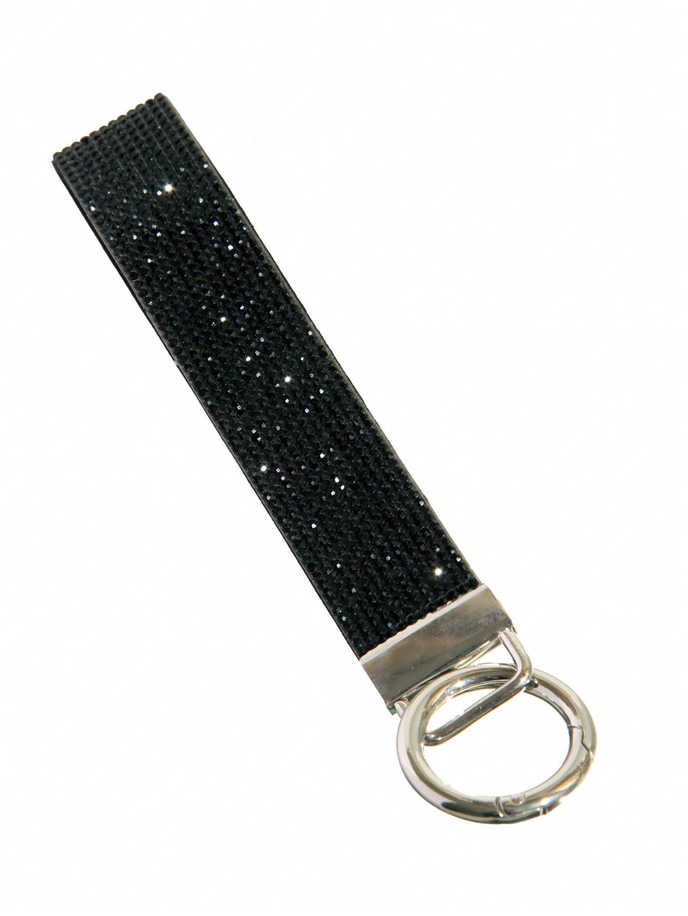 

1pc Rhinestone Decor Bling Glitter Wrist Strap With Keyring Wristlet Keychain For Clutch And Key Holder Key Chain Charms Supplies Teacher Gifts