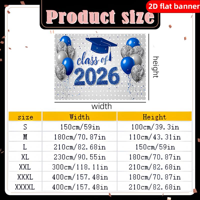 2D flat banner graduation celebration background fabric printed with blue digital pattern of 2026 graduation class