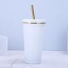 In Stock 304 Stainless Steel Straw Cup with Gold Rim - Portable Outdoor Thermos for Car Use
