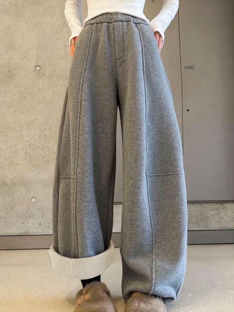 Women's High Waist Fleece-Lined Wide Leg Sweatpants - Autumn/Winter Slimming Casual Sports Pants
