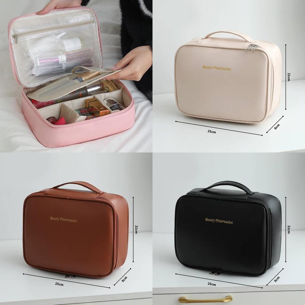Bolsa de Maquiagem Estilosa de Grande Capacidade com Material PU à Prova d'Água para Viagem e Uso Doméstico