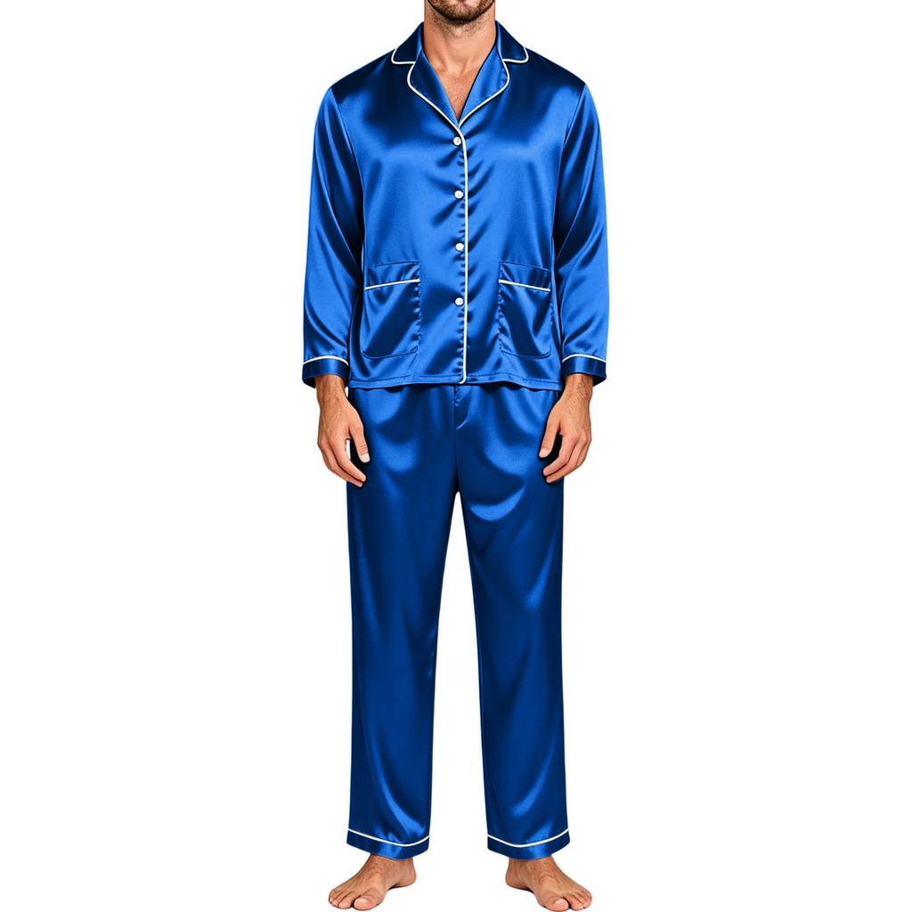 Men's Matching Couple Pajama Set Long Sleeve Button-Down Top and Pants Loungewear Sleepwear Set for Home