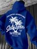 Vacation Style Hip Hop Sweatshirt For Men, California Seaside Scenery Letter Slogan Back Design, Soft Skin Friendly Daily Sports Hoodie