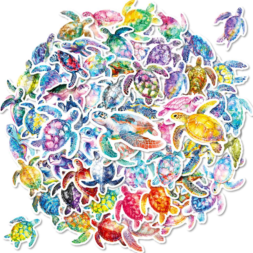 56 Colorful Ocean Turtle Stickers, Watercolor Style Hand Account Decorative Stickers Waterproof Diy Notebook Decorative Stickers