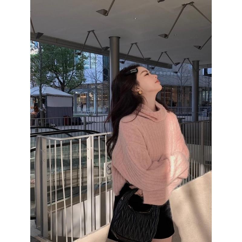 Vintage Lazy Turtleneck Sweater for Women Autumn and Winter Thick Loose Knitted Base Shirt Small Short Pullover