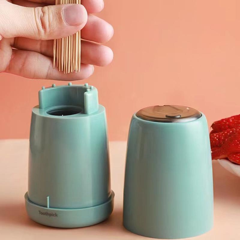 Kreativer Automatischer Zahnstocherhalter Behälter Haushaltstisch Zahnstocherbox Kunststoff Drucktyp Rund Aufbewahrung Zahnstocherspender