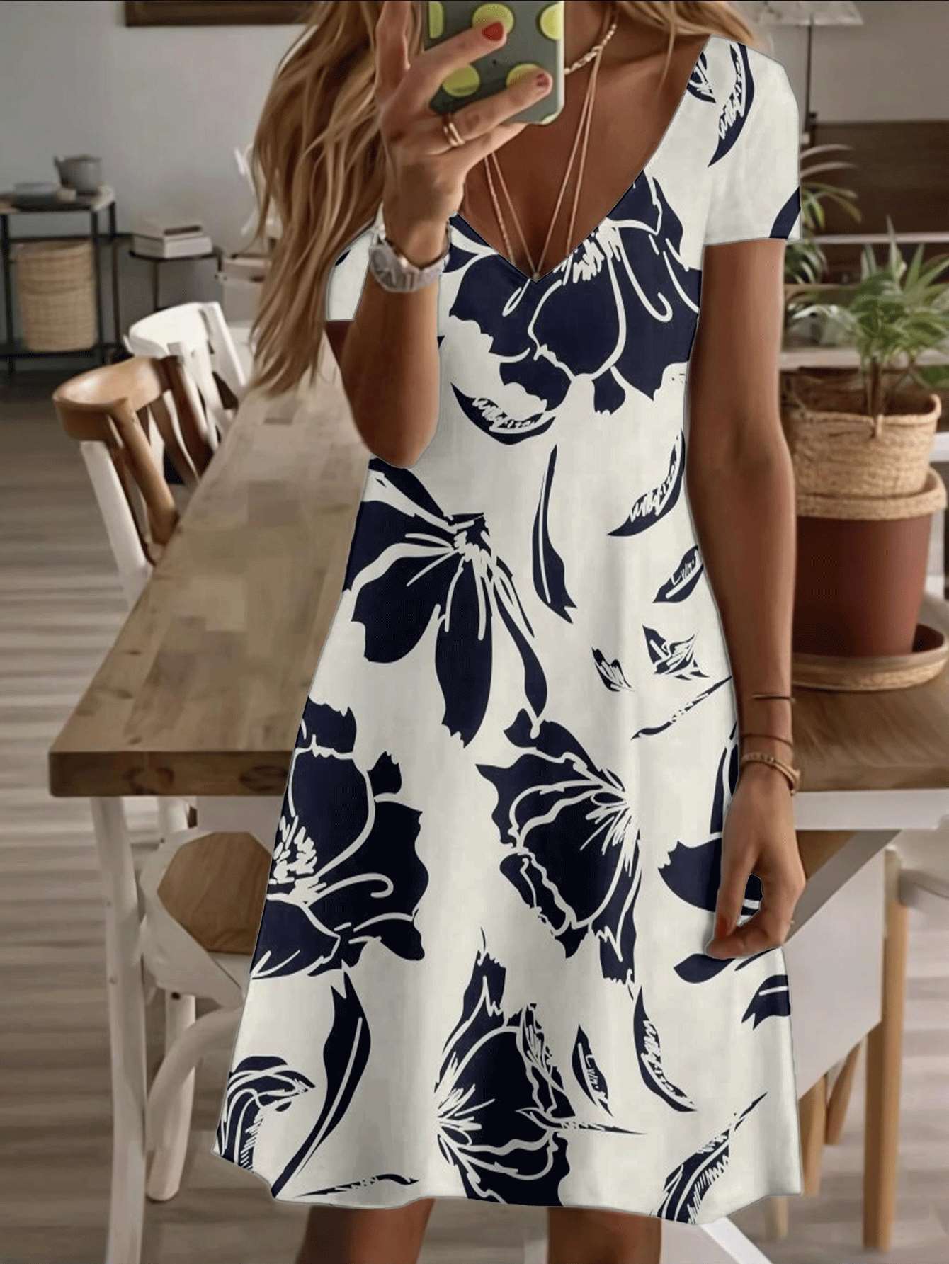 

Vneck shortsleeve midi dress black and white floral pattern 3D premium printing durable fabric soft breathable summer casual fashion elegant beach wea 6XL дубильная кора