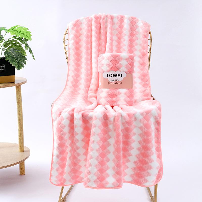 Quick-drying pineapple grid coral fleece bath towel cationic striped beach towel thickened absorbent large towel