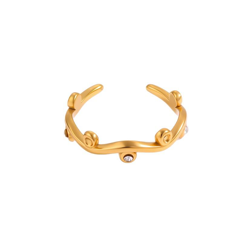 Colorful European & American Irregular Titanium Steel Open Ring with Non-Fading Diamond-Set