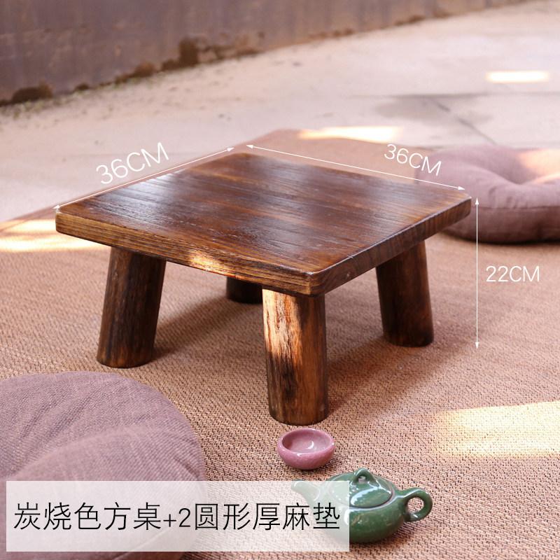 Japanischer gebrannter Tongmu-Holz Niedriger Tisch, Massivholz Tatami Teetisch, Kompakter Balkon Kaffeetisch für Heim-Fensterbank, Rustikal