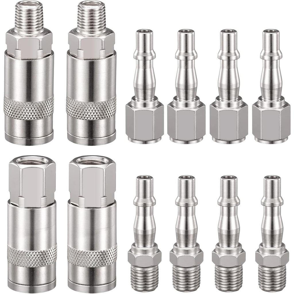Spurtar 12 Pcs Air Line Connectors Compressor 1/4" BSP Air Line Fittings Hose Pipe Airline Connector Couplings Tools Plug Kit Accessories