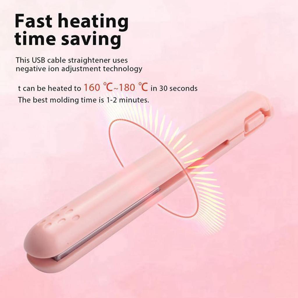 Portable USB Curling Iron Heats Up Fast Mini Dual Purpose Hair Straighteners Portable Hair Curler Flat Iron for Short Hair