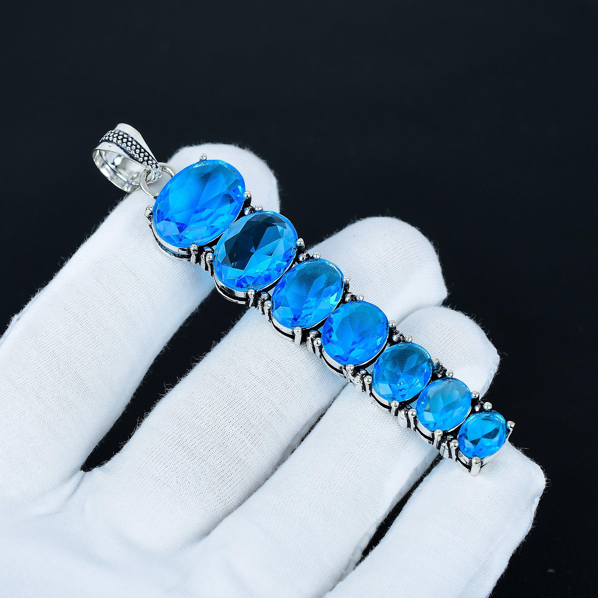 

Кулон с швейцарским голубым топазом, Кулон из стерлингового серебра 925 пробы, Кулон ручной работы, Антикварный кулон, Кулон с драгоценным камнем швейцарским голубым топазом, Подарок на годовщину 3.14 синий