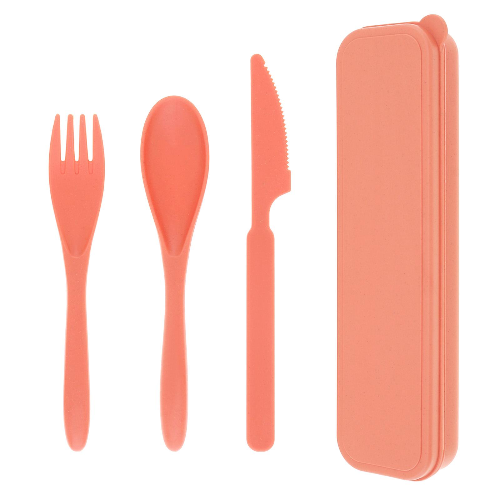 

4 шт./компл. портативный дорожный набор столовых приборов из пшеничной соломы для кемпинга, пикника/школьного обеда/ежедневного использования с коробкой для посуды розовый