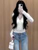 Elegant White Lace V-Neck Long-Sleeve Slim Fit Women's Top for Autumn/Winter