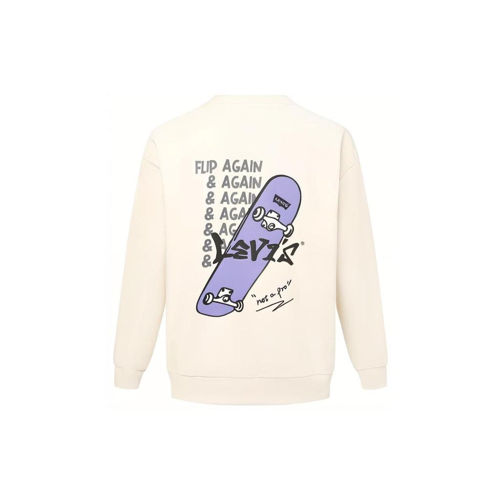 Levis Graphic Letter Logo Print Crew Neck Pullover Long Sleeve Sweatshirt Men sweatshirt Beige A6387-0001