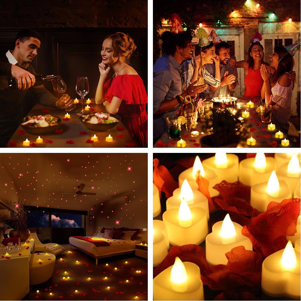 Heart Shaped Candles Led Lights Fake Heart Candles Romantic LED Tealight Flameless Candle for Valentine's Day Party Wedding Nigh