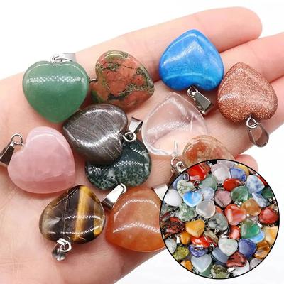 Herzanhänger aus Naturstein in gemischten Farben, 10 Stück, Bergkristall, Heilstein, exquisites Schmuckzubehör für die Herstellung von DIY-Schmuck