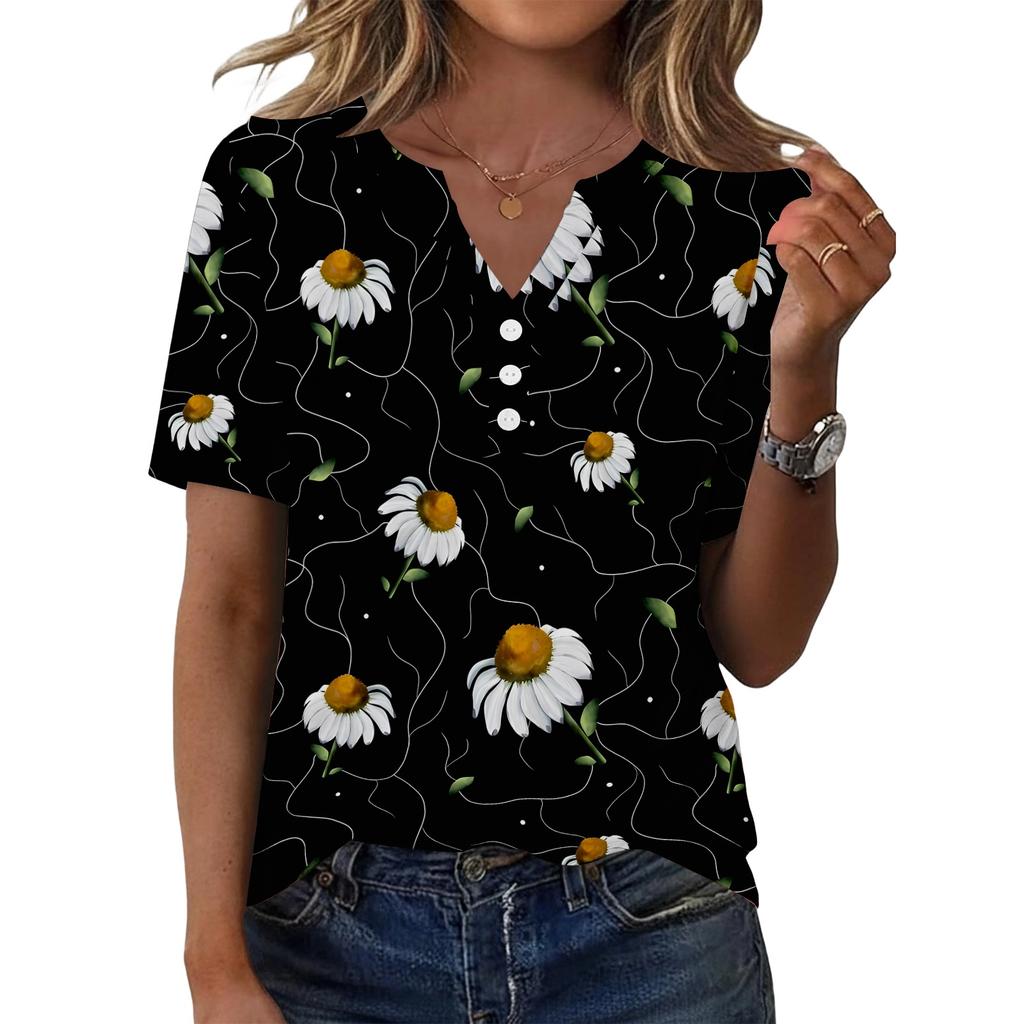 Women's Halloween Printed V-Neck Short Sleeve T-Shirt with Pocket, Loose Fit