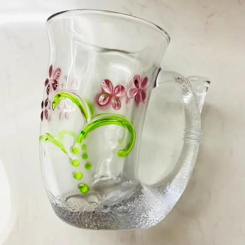 Mermaid Glass Water Cups, Creative Coffee Mugs, Flower Tea Cup, Breakfast Milk Mug, Wine Whiskey Cocktail Glass, Drinking Glasse