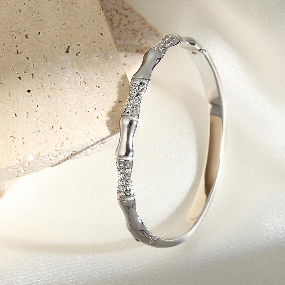Htpwe Stainless Steel Bone Diamond Bamboo Bracelet Women 18k Gold Couple Holiday Gift Non-fading Bracelet Party Daily Zircon