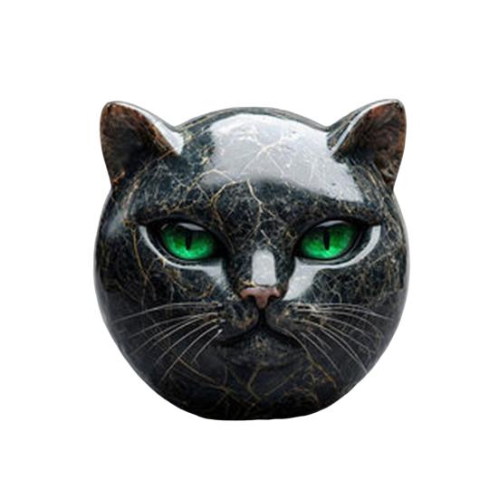 Black Cat Stone Marble Texture Cat Head Sculpture Hand-Carved Healing Stones Keepsake Gift for Cat Lovers Women Men