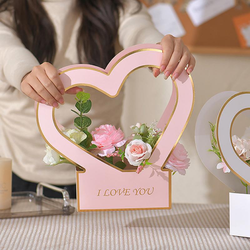 1 st Bärbar Blomsterkorg Ros Blomsterinslagningslåda Presentpåse För Bröllop Födelsedag Julfest Blomsterbukett Dekorationsmaterial