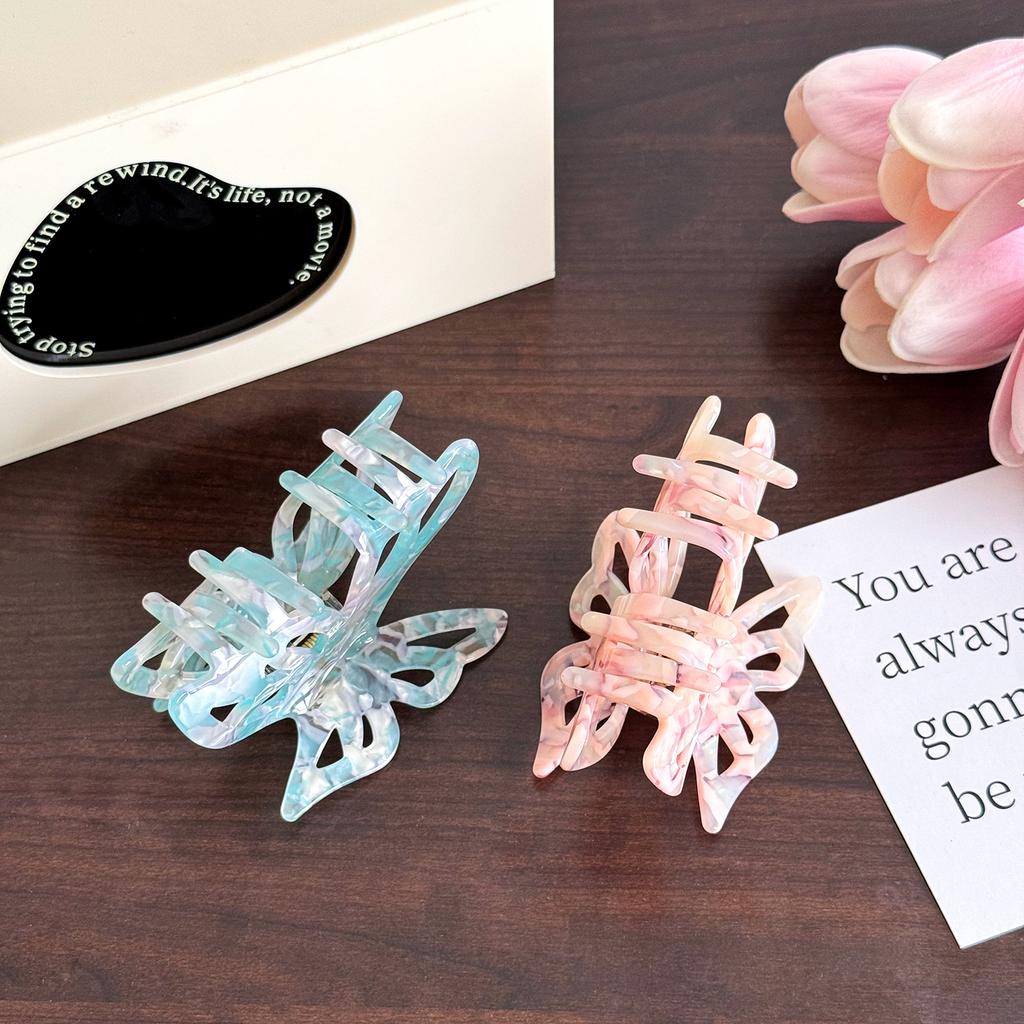 Unique Striped Acetate Butterfly Hair Claw For A Contemporary Touch To Any Hairstyle